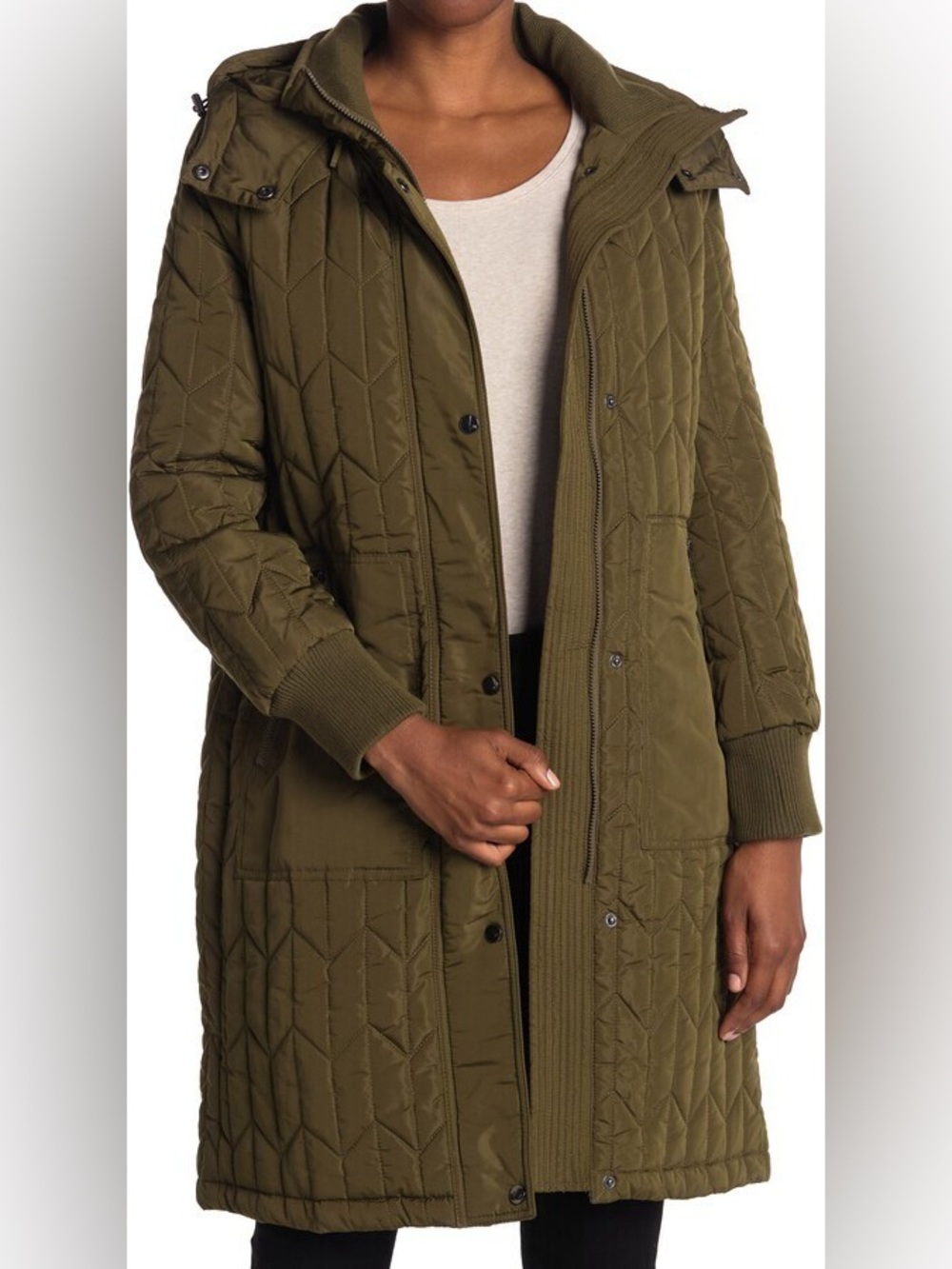 Andrew Marc Quilted Long Puffer Coat - Olive